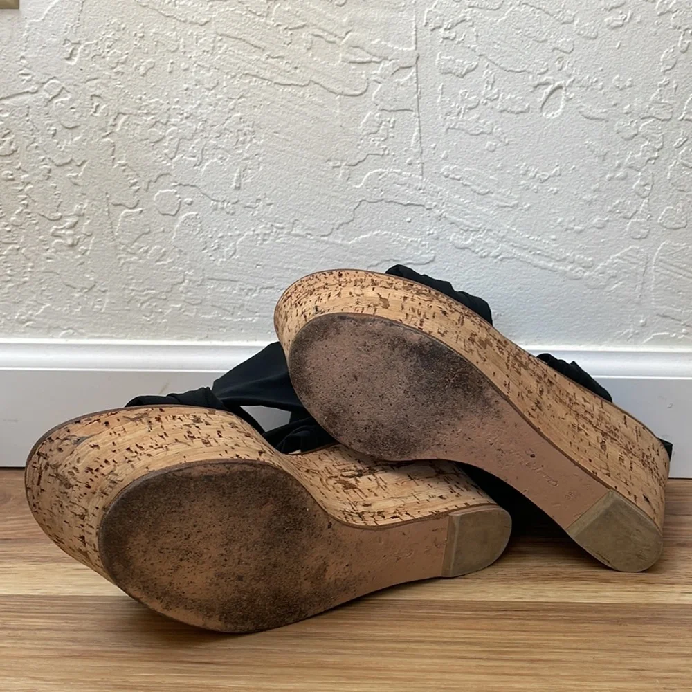 Gianvito Rossi wide black strap Cork wedges size 38